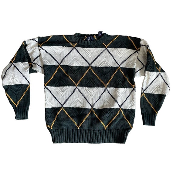 Vintage 90s Gap Argyle Drop Shoulder Cotton Sweat… - image 5