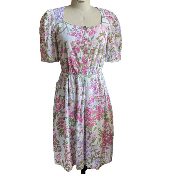 Vintage Willi of California Floral Fit & Flare Midi Kleid aus Baumwolle 80er Jahre - Größe 39