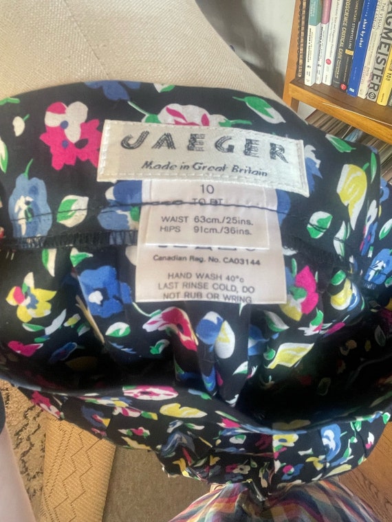 Vintage Jaeger Dark Floral Pleated Cotton Midi Sk… - image 2