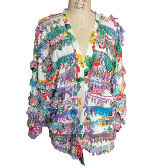 Vintage 90s Paula Sweet Muslin Mink Floral Jacket… - image 1