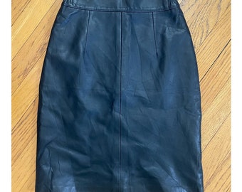 Vintage Black Leather Pencil Mini Skirt Size 4