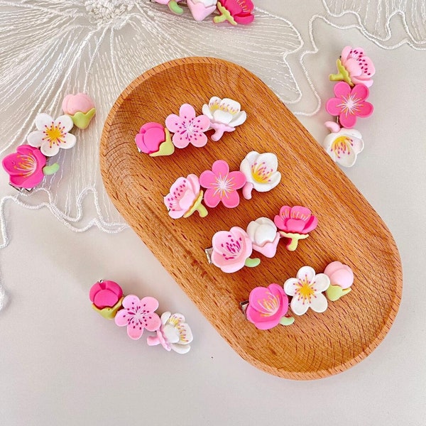 Handmade Pink Peach Blossom Hair Clips | Sakura Bangs Hair Clips | Kimono Decor Hair Clips | Cherry Blossom Hair Clips | Flower Hair pins