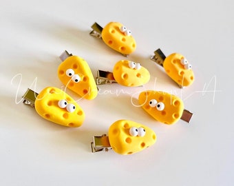 2pcs/set | Handmade Cute Cheese Hair Clips | Cute Clay Cheese Hair Clips | Girls Hair Clips