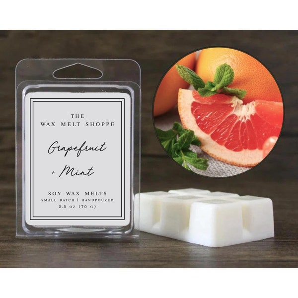 Grapefruit + Mint / Soy Wax Melts / Strong Scented Wax Melts / Handmade Wax Melts for Warmer / Natural Wax Melts / Non Toxic and Dye Free