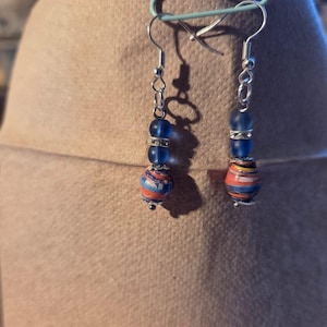 Blue Paper Bead Earrings
