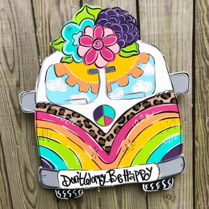 Hippie Van Door Hanger, Don&#39;t Worry Be Happy Door Hanger, Van attachment
