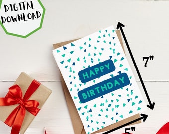 Blue/Green Printable Happy Birthday Card | Instant Download | Digital Download Card