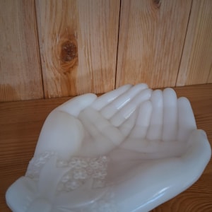 Milk glass Hand Trinket Dish/ Open Hands Vintage Soap Dish