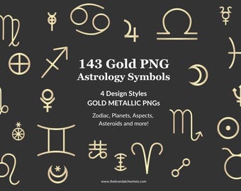 Gold Astrology Symbols PNG | Metallic Zodiac Clipart Spiritual Branding Kit Astrology Icons Celestial Design Elements Canva Clipart
