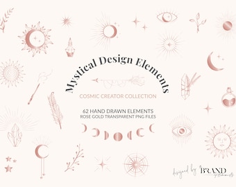 Rose Gold Mystical Design Elements | Mystical Clipart | Star Graphics | Boho | Celestial Clipart | Illustrations | Cricut | Canva Elements