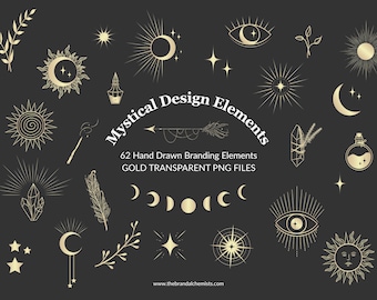 Gold Mystical Design Elements | Mystical Clipart | Star Graphics | Boho Design | Celestial Clipart | Gold Logo Design | Cricut