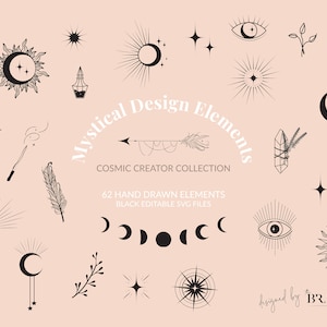 Mystical SVG Design Elements: Sun, Moon, Stars Clipart (Editable)