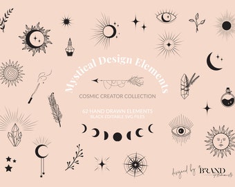 Mystical SVG Design Elements: Sun, Moon, Stars Clipart (Editable)