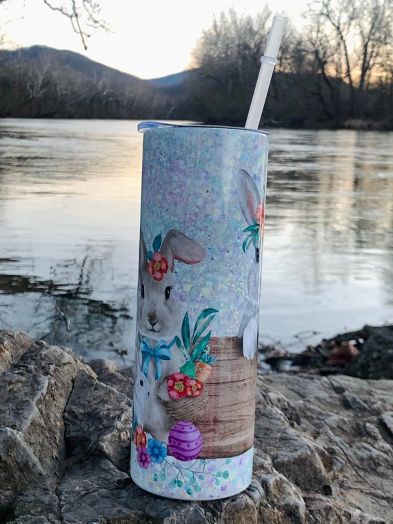 Easter Bunny Cup, Skinny Tumbler With Reusable Straw 20oz, UV