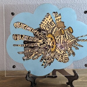 Steampunk Lionfish Wall Decor Layered Paper Art