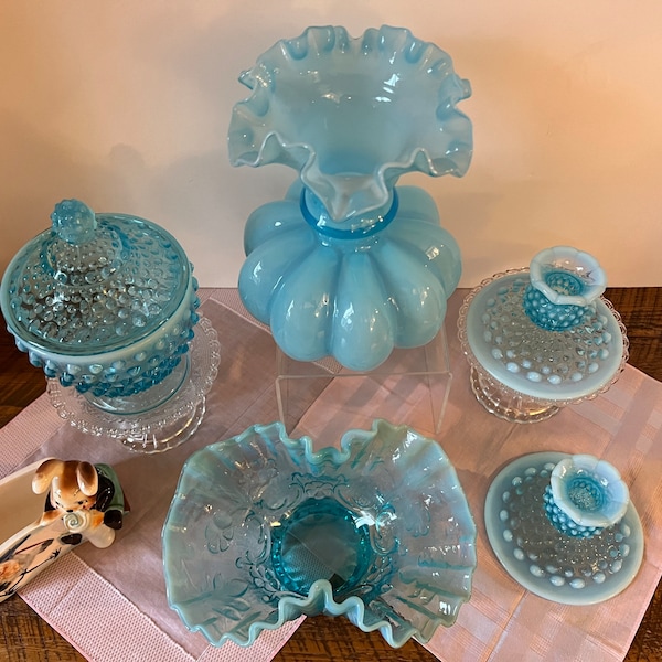 Vintage Fenton & Beaumont blue opalescent