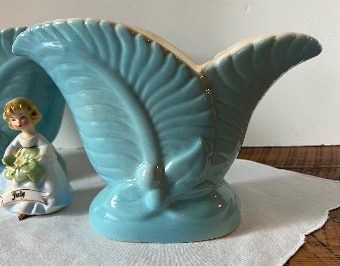 Vintage Vase Art Pottery Blue Leaf Design 1950 - Etsy
