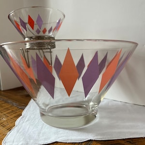 Vintage Hocking Harlequin chip and dip
