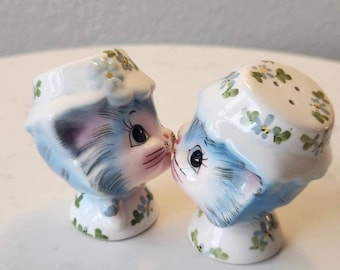 Vintage Lefton Miss Priss Kitty Planter: Blue Anthropomorphic