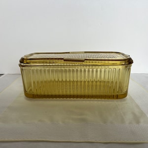 Federal Rectangular Amber Heavy Glass Refrigerator Storage Box with Lid