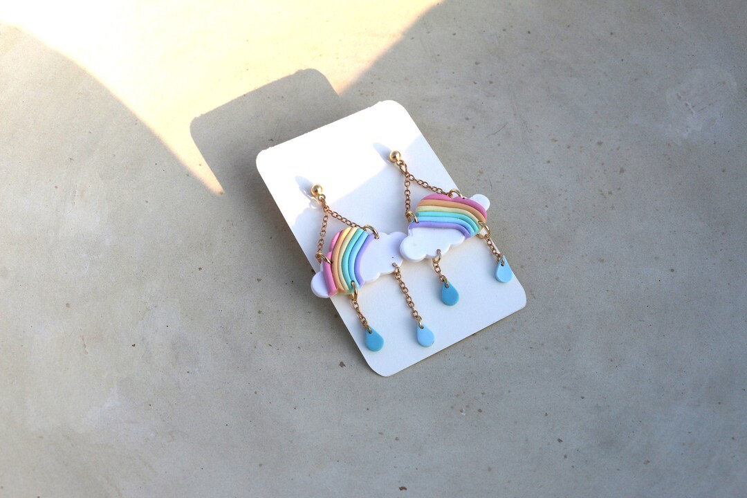 Rainbow Cloud Earrings - Silver Studs With Colorful Gemstones - Ladies Girls Gift
