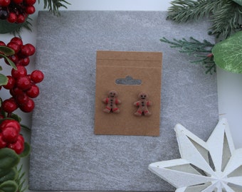 Gingerbread Man Cookie Studs | Clay Cookie Earrings | Holiday Earrings Studs | Christmas Gifts for Her