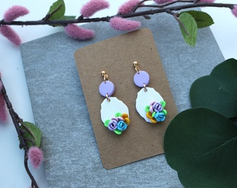 Spring Clay earrings | Flower earrings | rainbow Clay Flower earrings | Easter Gifts | Easter basket fillers