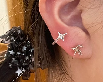 Star Stud clip on earrings, dainty star non Pierce Earring, Minimalist Earrings, snowflake studs