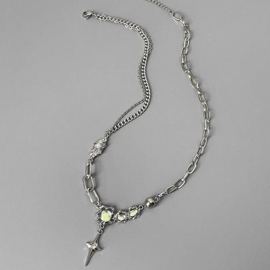 Star Cross Pendant Choker Necklace Y2K Punk Retro Dark Necklace
