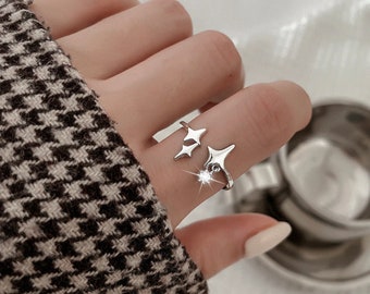 Y2K Star Ring Vierpuntig, Zilveren Ring, Sierlijke Sterring, Verstelbare Ring, Y2k-ringen, Sterringen