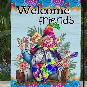 Flag, Digital Design, PNG, Digital, Printable, Personalize, Garden Flag, Yard Flag, Welcome, Gnome, Peace, Hippy, Love, Groovy, Hippy Soul