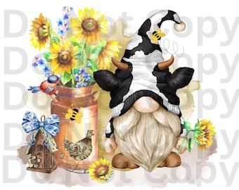 Gnomo, Girasoles, Vaca, Descargar imagen, Diseño digital, 2 archivos PNG