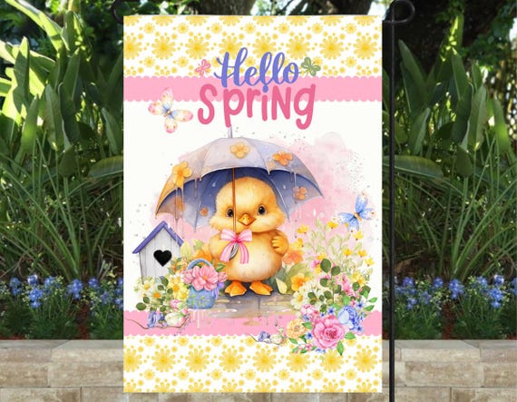 Flag 2 Digital Designs, 2 PNG Files, Sublimation, Personalize, Blank, Printable, Garden Flag, Spring, Duck, Hello Spring
