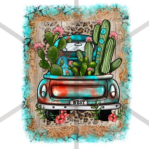 2 Digital Designs, 2 PNG Files, Sublimation, Personalize, Blank, Printable, Western, Vintage Truck, Cactus
