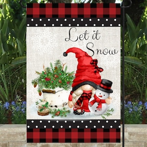 Christmas Gnome Garden Flag PNG, Let it Snow Digital Design