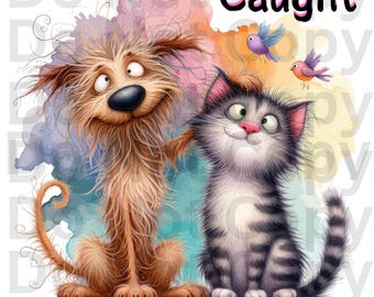 Kot i pies, „Głuchy i nie mówię po angielsku” Zabawny, oryginalny, projekt cyfrowy, plik PNG