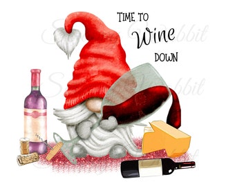 Digital Design, PNG File, Download, Sublimation, Digital File, PNG, Printable Design, Gnome, Gnomes, Wine Down, Wine, Red Wine, Therapy