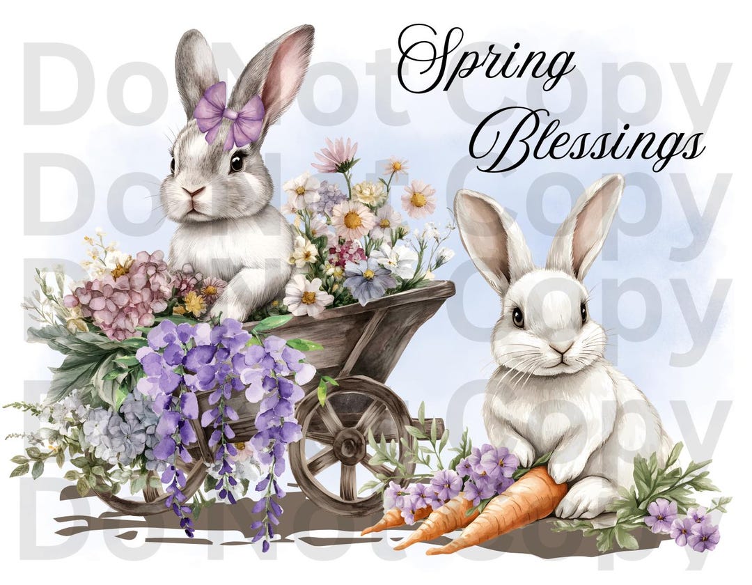 Spring, Rabbits, Download Image, Digital Design, 2 PNG Files - Etsy