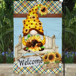 Flag, Digital Design, PNG, Digital, Printable, Personalize, Yard Art, Garden Flag, Yard Flag, Gnome, Sunflowers, Welcome, Spring, Summer