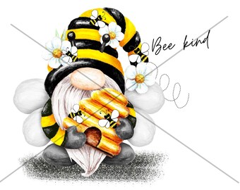 Digital Design, PNG File, Download, Sublimation, Digital File, Printable Design, Gnome, Gnomes, Bee, Bee Kind, Spring, Honey bee, Hive