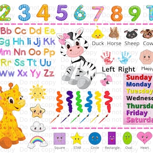 Leerkussen dierentuindieren, png: ABC 123-ontwerp voor kinderen (digitale download)