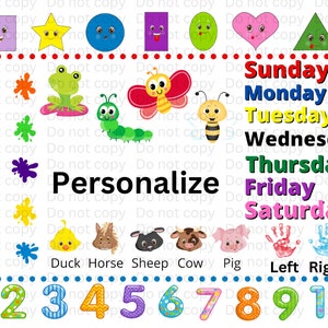 Leren kussen voor kinderen, png: vormen, kleuren, cijfers (digitale download)