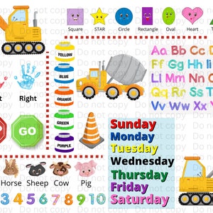 Leren kussen voor kinderen, png: bouwthema (digitale download)