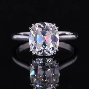 Old Mine Cushion Cut Solitaire Engagement Ring, Cushion Solitaire Wedding Ring, Elongated Cushion Diamond Moissanite Ring, Gift For Rings