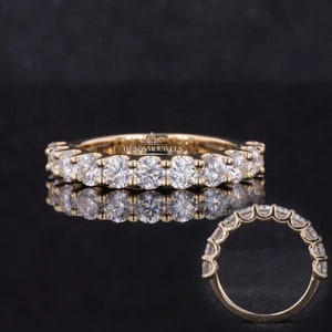 U-Prong Round Moissanite Wedding Band, Matching Band For Engagement Ring Half Eternity Band Anniversary Ring for Women U Prong Open Setting