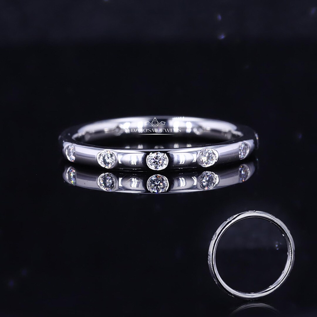 2.5mm Round Moissanite Bezel Set Eternity Band, 14K White Gold Full ...