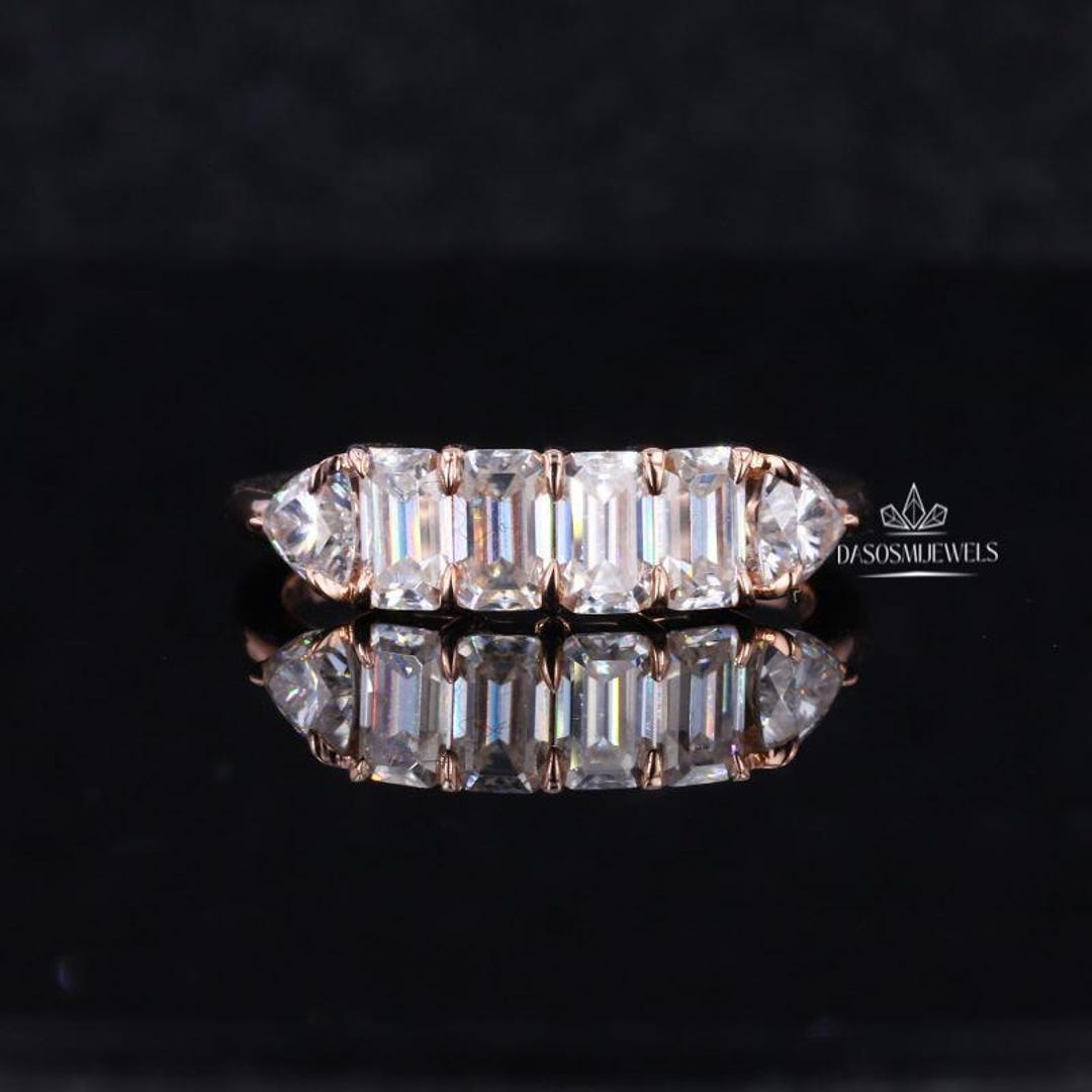 Emerald Moissanite Half Eternity Wedding Band, Trillion Cut With Prong ...