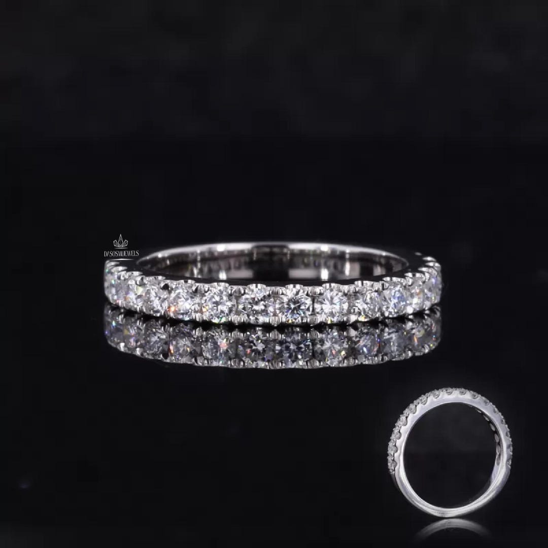 2.5 MM Round Cut Moissanite Half Eternity Band, 14K White Gold Wedding ...