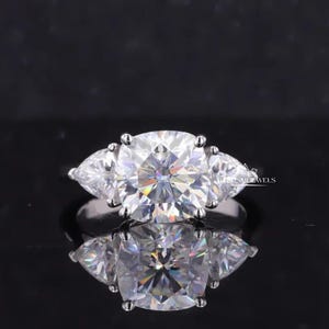 Three Stone Cushion Cut Engagement Ring with Side Trillion 14K White Gold Ring Claw Prong Set Ring,In 925 Silver Wedding Ring Handmade Ring