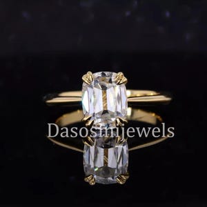 2 Carat Old Mine Cushion Solitaire Ring , Cushion Moissanite Engagement Ring, 14K Gold Cushion Double Prong Wedding Ring, Halloween Sale